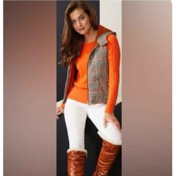 Etcetera Tan Plaid Hooded Puffer Vest NWT - Picture 3 of 11